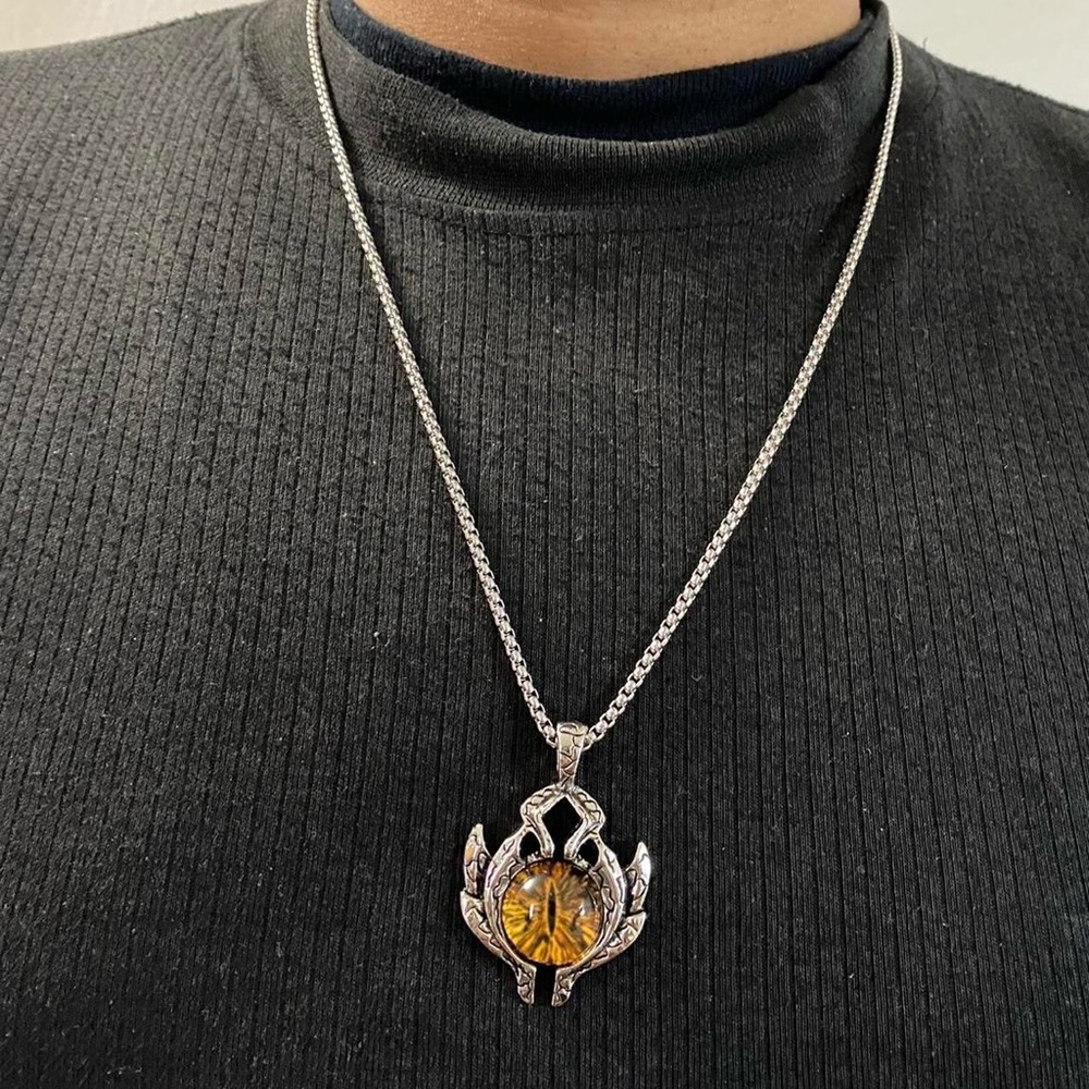 Stainless Steel Gothic Punk Evil Eye Skull Pendant Necklace